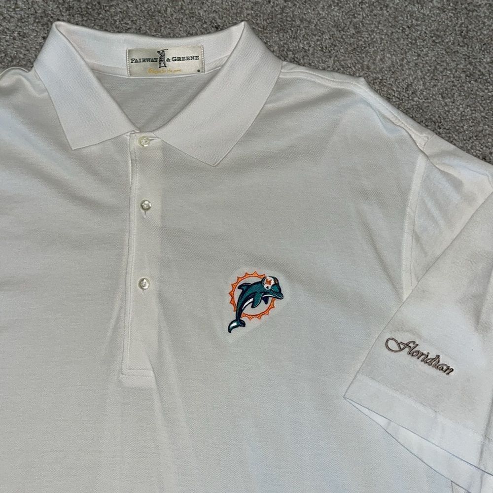 Vintage Miami Dolphins logo The Floridian Golf Club Polo Shirt White Retro Tall